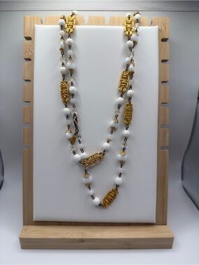 Ben Amun White Bead and Gold Filigree Long Necklace